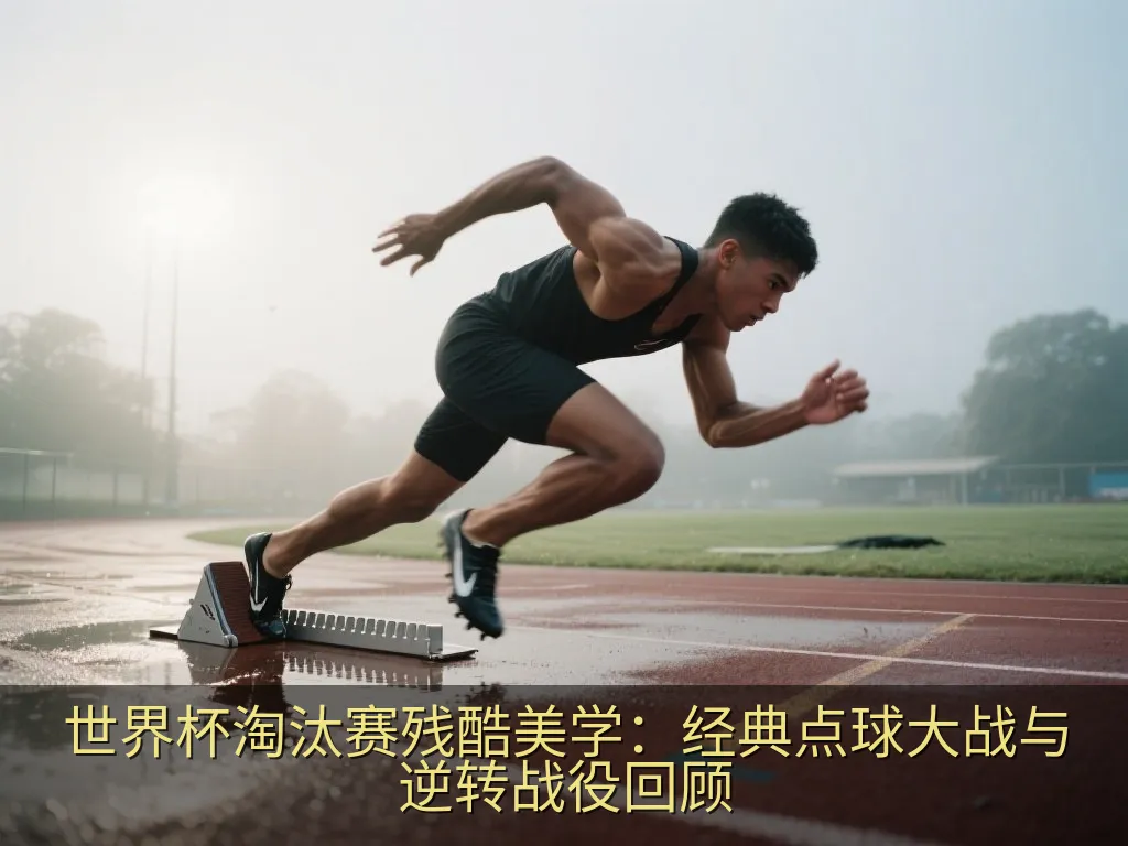 落日余晖下，一名球员走向空旷球门的剪影，展现点球大战前的紧张氛围